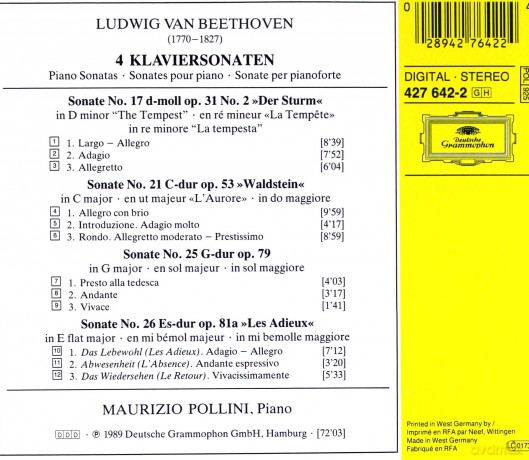 Pollini: Beethoven:Pno Sons 17+21 + [CD]