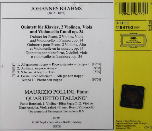 Pollini: Brahms: Klavierquintett Op. 34 [CD]