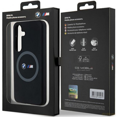 BMW nakładka do Samsung Galaxy S24 czarna M Silicone Printed Ring MagSafe