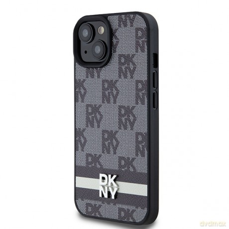 DKNY nakładka do iPhone 15 6,1" DKHCP15SPCPTSSK czarna HC PU checkered pattern w printed stripes