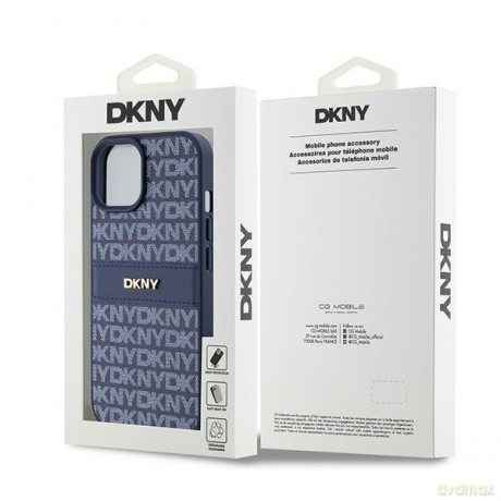 DKNY nakładka do iPhone 15 6,1" DKHCP15SPRTHSLB niebieska HC PU repeat texture pattern w tonal stripe