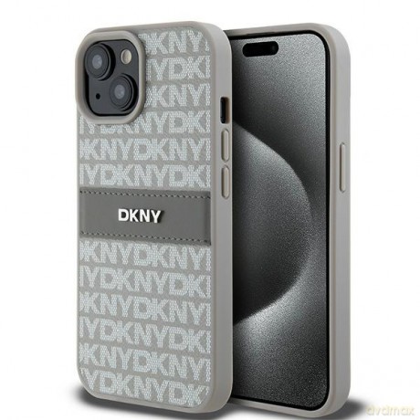 DKNY nakładka do iPhone 15 6,1" DKHCP15SPRTHSLE beżowa HC PU repeat texture pattern w tonal stripe