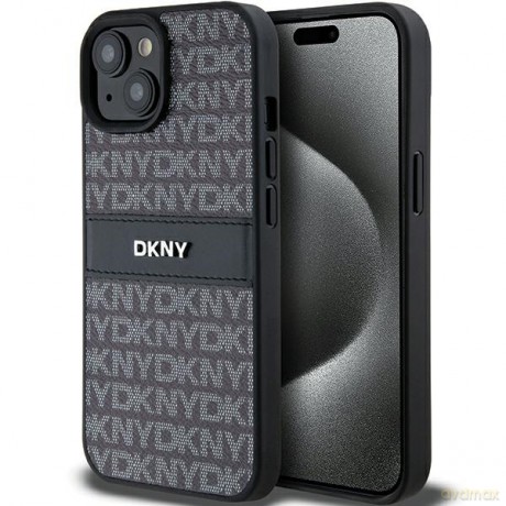DKNY nakładka do iPhone 15 6,1" DKHCP15SPRTHSLK czarna HC PU repeat texture pattern w tonal stripe