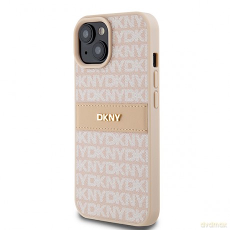 DKNY nakładka do iPhone 15 6,1" DKHCP15SPRTHSLP różowa HC PU repeat texture pattern w tonal stripe