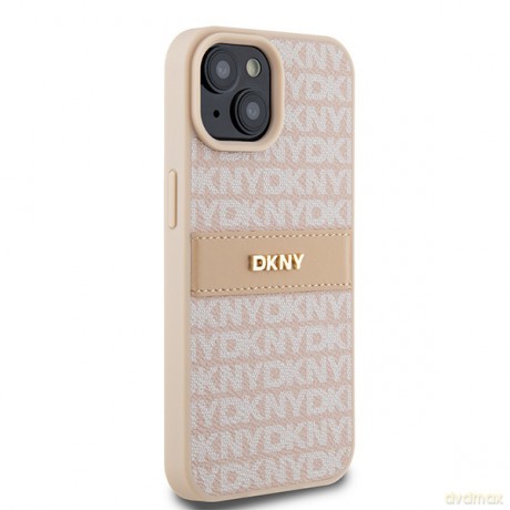 DKNY nakładka do iPhone 15 6,1" DKHCP15SPRTHSLP różowa HC PU repeat texture pattern w tonal stripe
