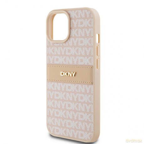 DKNY nakładka do iPhone 15 6,1" DKHCP15SPRTHSLP różowa HC PU repeat texture pattern w tonal stripe