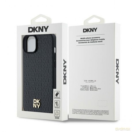 DKNY nakładka do iPhone 15 6,1" DKHMP15SPSHRPSK czarna HC Magsafe pu repeat pattern w stack logo