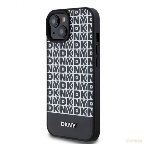 DKNY nakładka do iPhone 15 6,1" DKHMP15SPSOSPK czarna HC Magsafe pu repeat pattern w bottom stripe