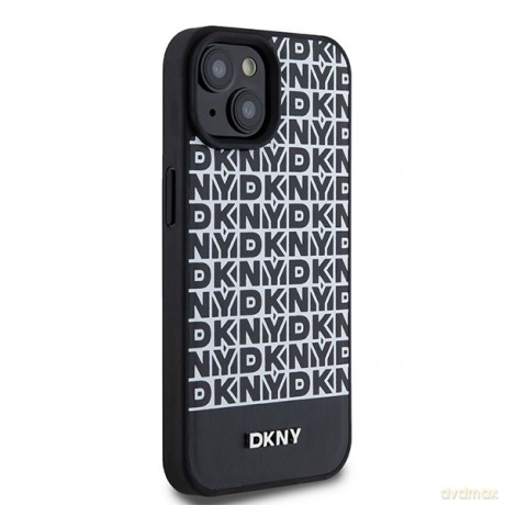 DKNY nakładka do iPhone 15 6,1" DKHMP15SPSOSPK czarna HC Magsafe pu repeat pattern w bottom stripe