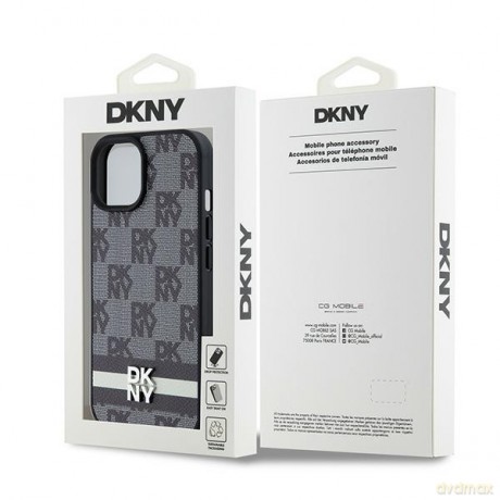 DKNY nakładka do iPhone 15 Plus 6,7" DKHCP15MPCPTSSK czarna HC PU checkered pattern w printed stripes