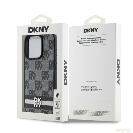 DKNY nakładka do iPhone 15 Pro 6,1" DKHCP15LPCPTSSK czarna HC PU checkered pattern w printed stripes