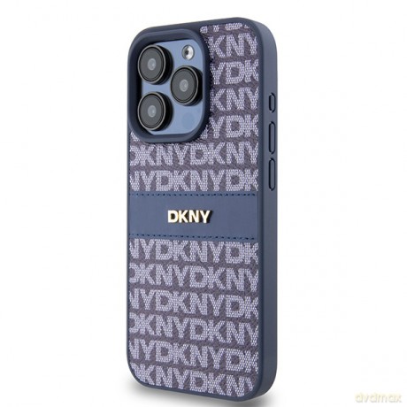 DKNY nakładka do iPhone 15 Pro 6,1" DKHCP15LPRTHSLB niebieska HC PU repeat texture pattern w tonal stripe