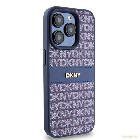 DKNY nakładka do iPhone 15 Pro 6,1" DKHCP15LPRTHSLB niebieska HC PU repeat texture pattern w tonal stripe