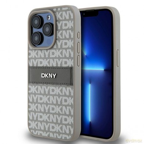 DKNY nakładka do iPhone 15 Pro 6,1" DKHCP15LPRTHSLE beżowa HC PU repeat texture pattern w tonal stripe