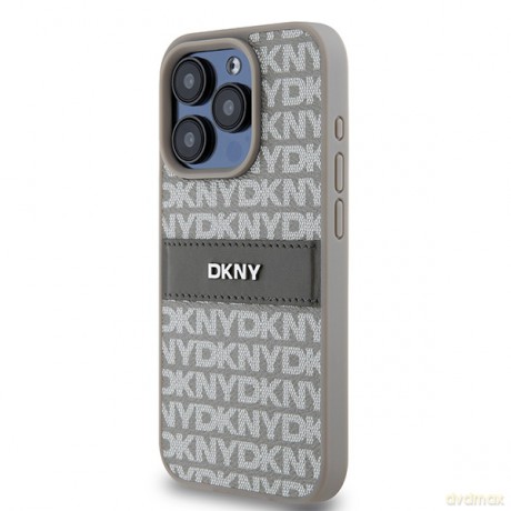 DKNY nakładka do iPhone 15 Pro 6,1" DKHCP15LPRTHSLE beżowa HC PU repeat texture pattern w tonal stripe