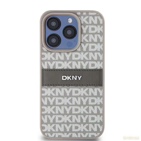DKNY nakładka do iPhone 15 Pro 6,1" DKHCP15LPRTHSLE beżowa HC PU repeat texture pattern w tonal stripe