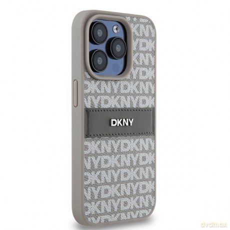 DKNY nakładka do iPhone 15 Pro 6,1" DKHCP15LPRTHSLE beżowa HC PU repeat texture pattern w tonal stripe