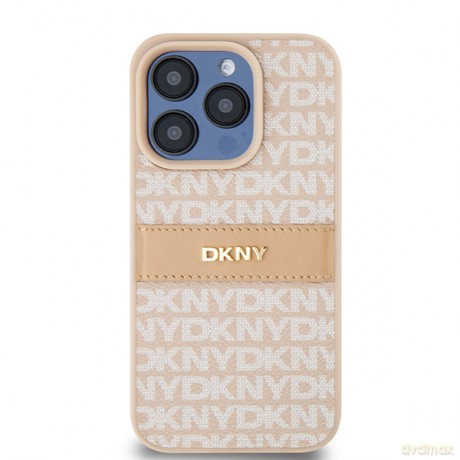 DKNY nakładka do iPhone 15 Pro 6,1" DKHCP15LPRTHSLP różowa HC PU repeat texture pattern w tonal stripe