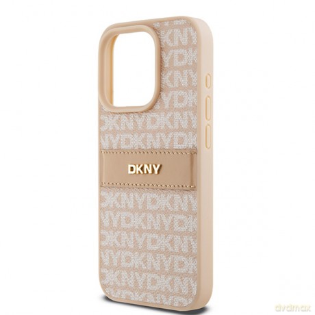 DKNY nakładka do iPhone 15 Pro 6,1" DKHCP15LPRTHSLP różowa HC PU repeat texture pattern w tonal stripe
