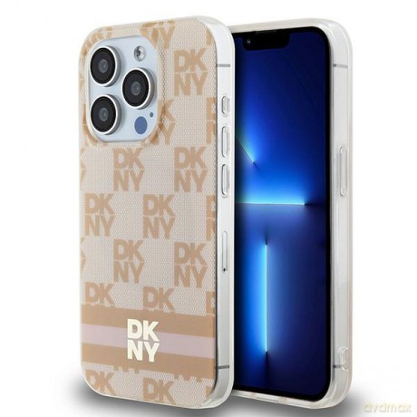 DKNY nakładka do iPhone 15 Pro 6,1" DKHMP15LHCPTSP różowa HC Magsafe pc tpu checkered pattern w printed stripes