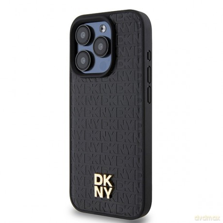 DKNY nakładka do iPhone 15 Pro 6,1" DKHMP15LPSHRPSK czarna HC Magsafe pu repeat pattern w stack logo