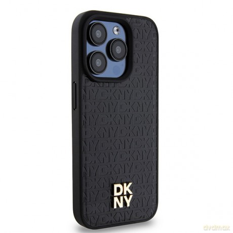 DKNY nakładka do iPhone 15 Pro 6,1" DKHMP15LPSHRPSK czarna HC Magsafe pu repeat pattern w stack logo