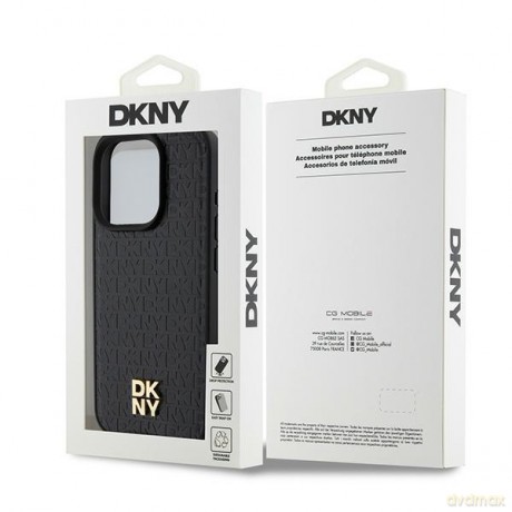 DKNY nakładka do iPhone 15 Pro 6,1" DKHMP15LPSHRPSK czarna HC Magsafe pu repeat pattern w stack logo