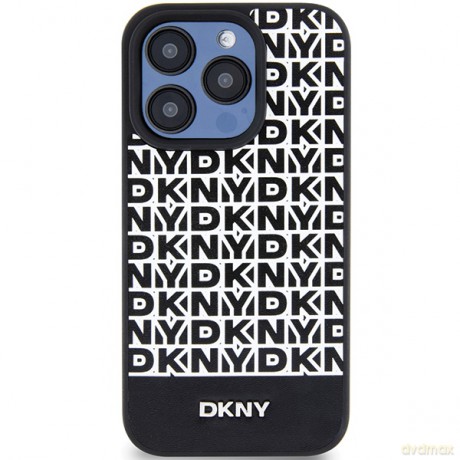 DKNY nakładka do iPhone 15 Pro 6,1" DKHMP15LPSOSPK czarna HC Magsafe pu repeat pattern w bottom stripe