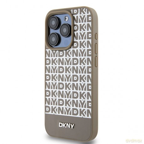 DKNY nakładka do iPhone 15 Pro 6,1" DKHMP15LPSOSPW brązowa HC Magsafe pu repeat pattern w bottom stripe