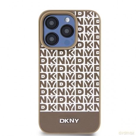 DKNY nakładka do iPhone 15 Pro 6,1" DKHMP15LPSOSPW brązowa HC Magsafe pu repeat pattern w bottom stripe