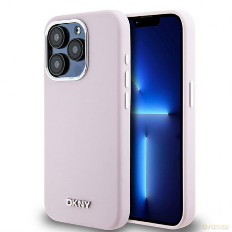 DKNY nakładka do iPhone 15 Pro 6,1" DKHMP15LSMCHLP różowa HC Magsafe silicone w horizontal metal logo