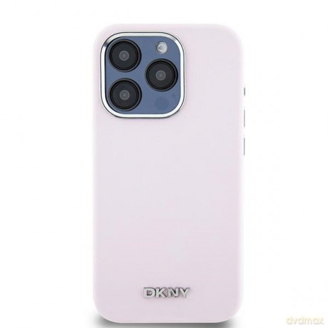 DKNY nakładka do iPhone 15 Pro 6,1" DKHMP15LSMCHLP różowa HC Magsafe silicone w horizontal metal logo