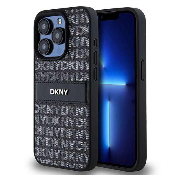 DKNY nakładka do iPhone 15 Pro Max 6,7" DKHCP15XPRTHSLK czarna HC PU repeat texture pattern w tonal stripe