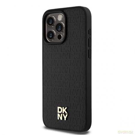 DKNY nakładka do iPhone 15 Pro Max 6,7" DKHMP15XPSHRPSK czarna HC Magsafe pu repeat pattern w stack logo