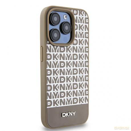 DKNY nakładka do iPhone 15 Pro Max 6,7" DKHMP15XPSOSPW czarna HC Magsafe pu repeat pattern w bottom stripe
