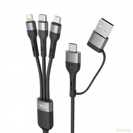 XO kabel NB254 6w1 USB - USB-C + USB-C + microUSB + Lightning 1,2m czarny