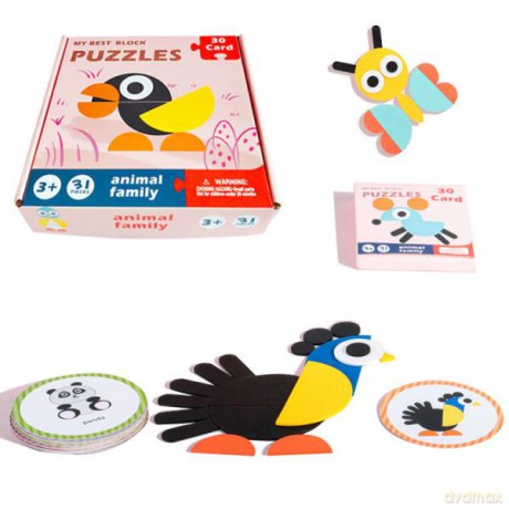 Drewno puzzle okrągłe + 30 szablonów 1009619
