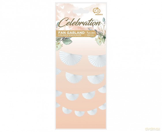 Girlanda papierowa W&C Wachlarze, biała, 300 cm, wachlarz 20 cm KK QT-GWBI