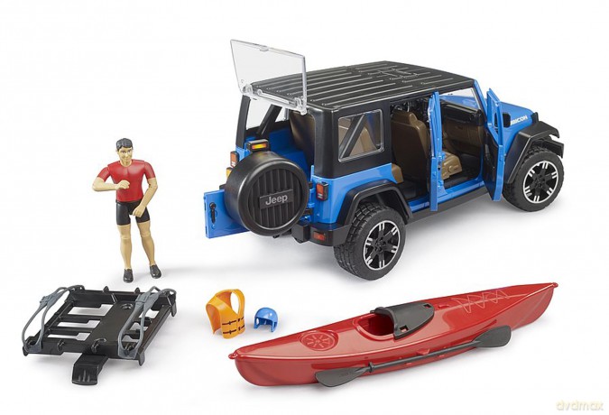 Jeep Wrangler Unlimited Rubicon z kajakiem i figurką kajakarza 02529 BRUDER