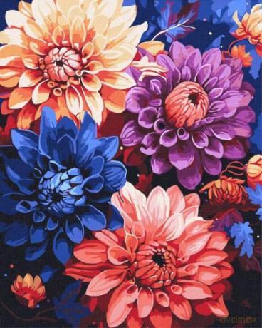 Malowanie po numerach z ramą 40x50cm Kolorowe dalie