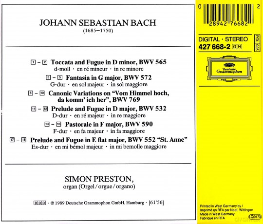Preston: Bach- Toccata+Fugue D-Minor [CD]