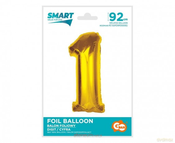 Balon foliowy Smart cyfra 1 złota 92cm