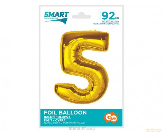 Balon foliowy Smart cyfra 5 złota 92cm