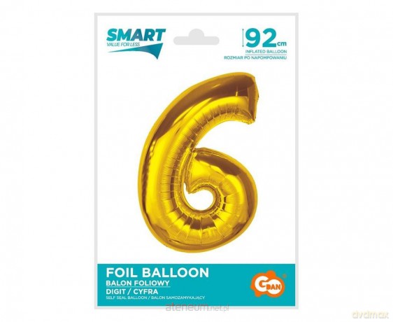 Balon foliowy Smart cyfra 6 złota 92cm