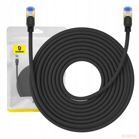 Baseus szybki kabel internetowy RJ45 cat.7 10Gbps 15m pleciony czarny