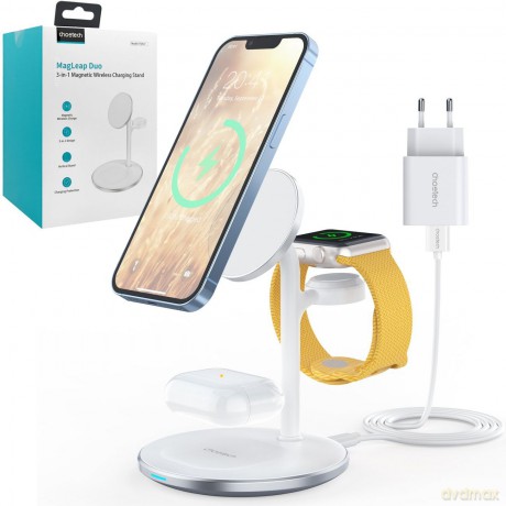Choetech T585-F indukcyjna stacja ładująca 3w1 iPhone 12/13, AirPods Pro, Apple Watch biały