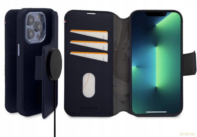 Etui Decoded Detachable Wallet Case skórzane z MagSafe z klapką do iPhone 14 Pro Max - granatowe