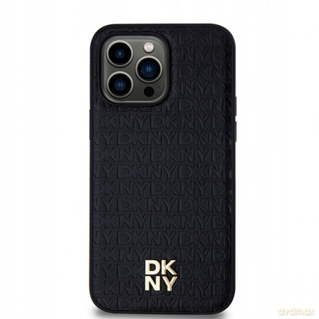 Etui DKNY Leather Pattern Metal Logo MagSafe na iPhone 14 Pro - czarne