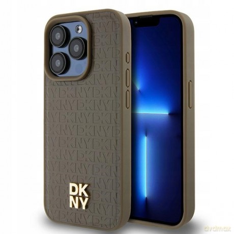 Etui DKNY Leather Pattern Metal Logo MagSafe na iPhone 14 Pro Max - brązowe