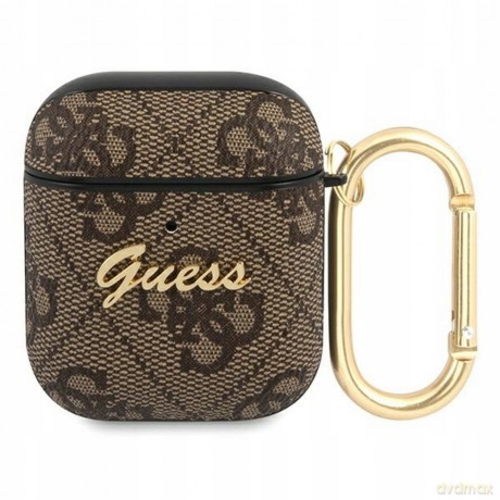 Etui Guess 4G Script Metal Collection na AirPods 1/2 - brązowe